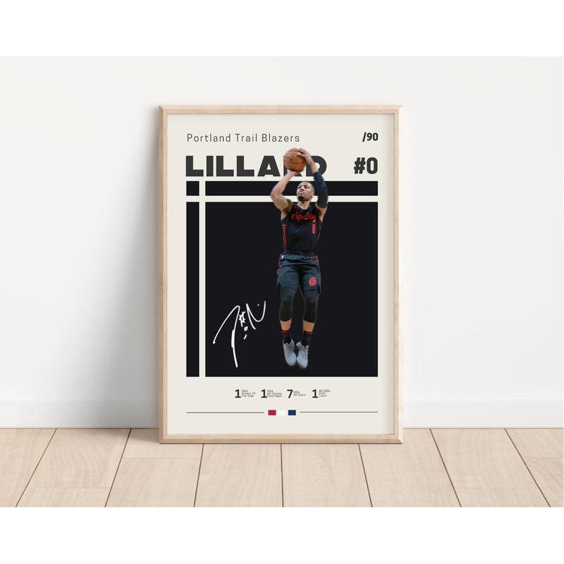 โปสเตอร์ผ้าใบ พิมพ์ลาย Damian Lillard Portland Trail Blazers NBA Fans Basketball สไตล์สปอร์ต สําหรับตกแต่งผนัง