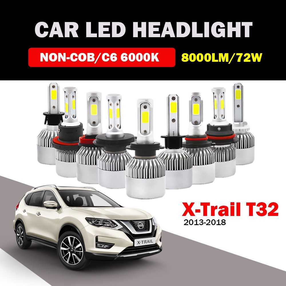 【2 ชิ้น】หลอดไฟหน้ารถยนต์ LED 8000LM 72W COB 6000K สีขาว สําหรับ Nissan X-Trail XTrail T32 2013-2018