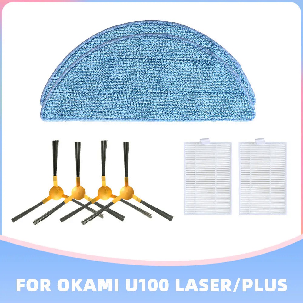 แปรงด้านข้าง แผ่นกรองอากาศ Hepa ผ้าม็อบ อุปกรณ์เสริม แบบเปลี่ยน สําหรับเครื่องดูดฝุ่น Okami U100 Laser Plus