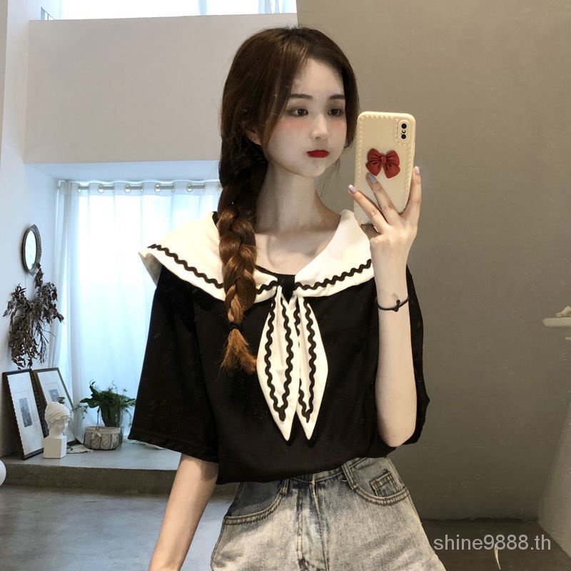 เสื้อยืดแขนสั้น คอปกกะลาสี แฟชั่นฤดูร้อน สําหรับผู้หญิง G50P 2023