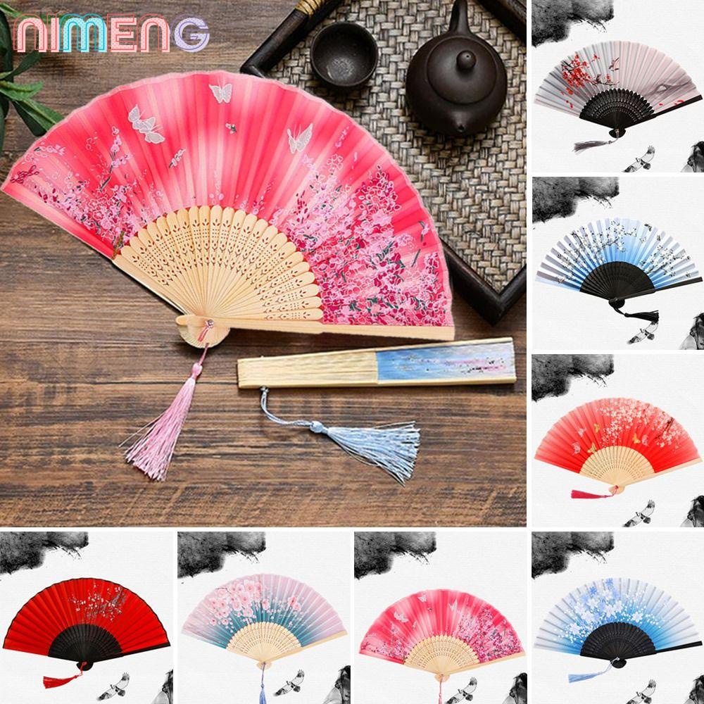 Nimeng พัดไม้ไผ่ ประดับพู่ สไตล์วินเทจ จีน ญี่ปุ่น คุณภาพสูง หลากสี สําหรับตกแต่งบ้าน เต้นรํา คลาสสิก