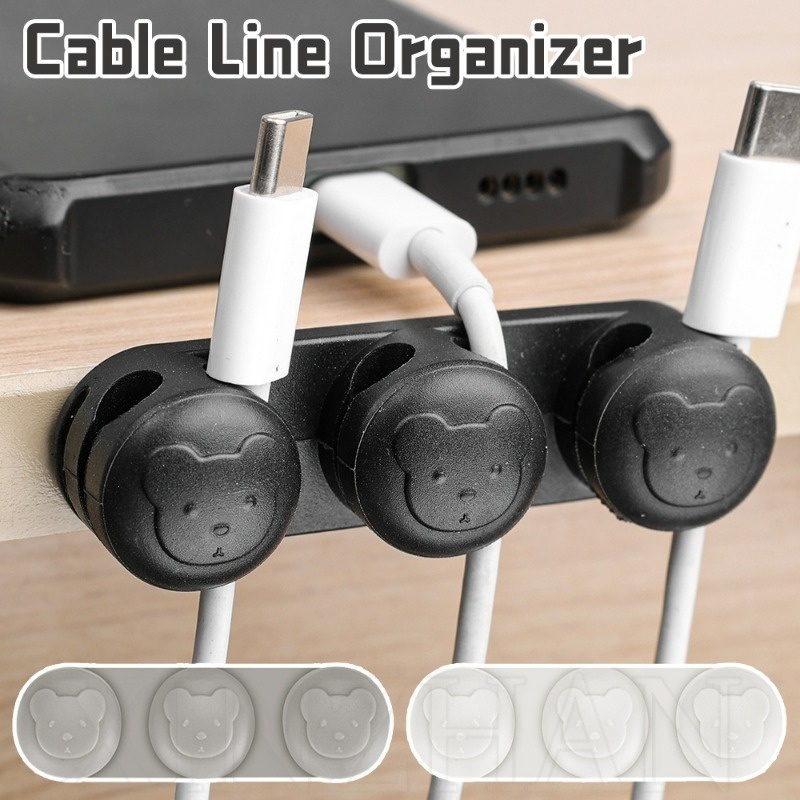 อุปกรณ์คลิปซิลิโคน รูปหมีน่ารัก สําหรับจัดเก็บสายชาร์จ USB ในรถยนต์ บ้าน สํานักงาน