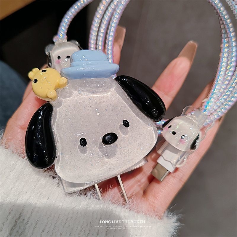 Pochacco ที่ถนอมสายชาร์จ ซิลิโคน ลาย Pochacco น่ารัก สําหรับ iphone 18w 20w 14 14promax 13 12