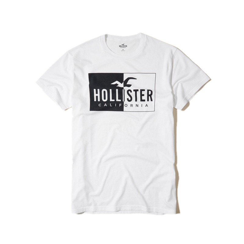 Hollister Split-Color Logo Print Short Sleeve T Shirt Men Casual Crew Neck 100% Premium Cotton 5.14