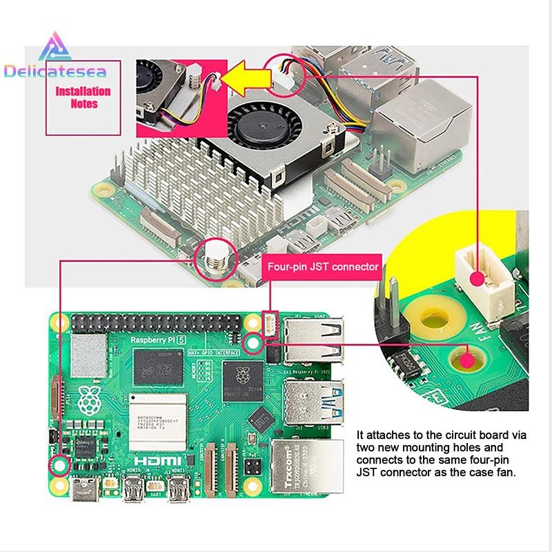 [Delicatesea] PWM พัดลมปรับความเร็วสีดําเงินสีฟ้าหม้อน้ําระบายความร้อนสําหรับ Raspberry Pi 5 Active Aluminium Heatsink ใหม่ - รูปที่ 4