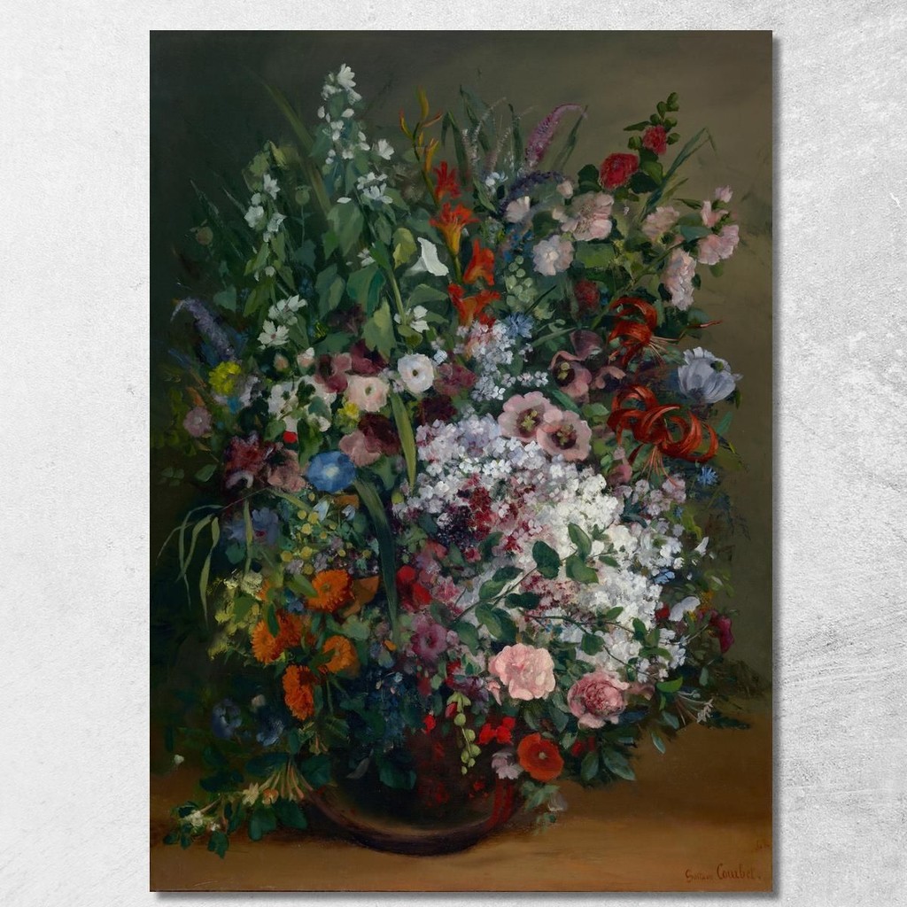 Bouquet Of Flowers In A Vase Gustave Courbet, cg49 ภาพพิมพ์บนผ้าใบแคนวาส