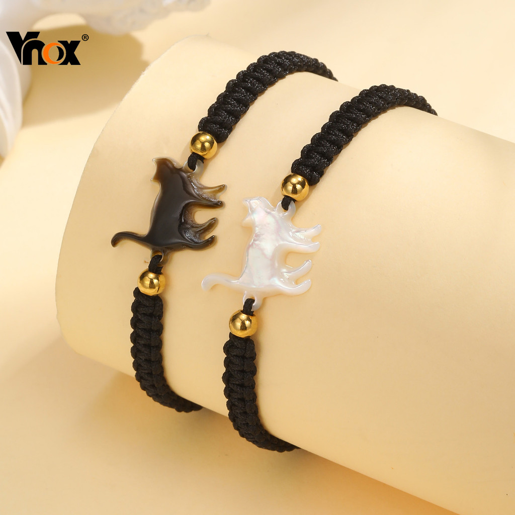 VNOX วีน็อกซ์ แมวน่ารักเชือกถักสร้อยข้อมือคู่,ชุดสร้อยข้อมือแฮนด์เมดสําหรับผู้หญิงผู้ชายของขวัญวันวาเลนไทน์ของขวัญคริสต์