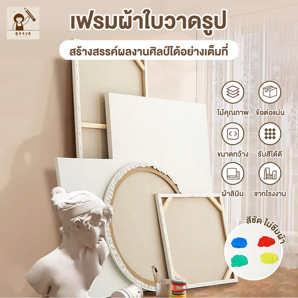 Ohayo เฟรมวาดรูป DIY ผ้าใบแคนวาส(แฟลกซ์) เฟรมวาดรูป เฟรมผ้าใบ(แฟลกซ์) เหมาะสำหรับภาพวาดสีน้ำมันและสีอะคริลิค