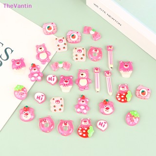 Thevantin ใหม่ กิ๊บติดผมเรซิ่น รูปหมีสตรอเบอร์รี่ สีชมพู สําหรับตกแต่งโทรศัพท์มือถือ รองเท้า 10 ชิ้น