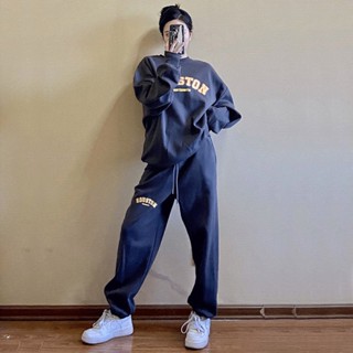 【Set Oversize】ชุดกีฬา เสื้อสเวตเตอร์ แขนยาว กางเกงขายาว ทรงหลวม พิมพ์ลาย พลัสไซซ์ แฟชั่นเกาหลี (40-150 กก.)