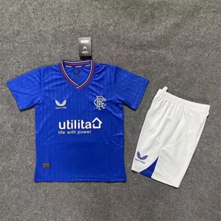 เสื้อกีฬาแขนสั้นลําลอง ลายทีม Defoot 24 Rangers สีฟ้า และกางเกงขาสั้น สําหรับเด็กนักเรียน