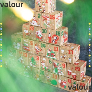 Valour กล่องกระดาษคราฟท์ ลายคริสต์มาส สโนว์แมน ซานตาคลอส 24 วัน 24 ชิ้น