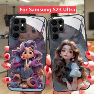 เคส Samsung S23 Ultra เคส Samsung S22 Ultraโทรศัพท์มือถือแบบแก้ว กันกระแทก กันรอยเลนส์กล้อง ลายเจ้าหญิงรันเวย์น่ารัก หรูหรา สําหรับ