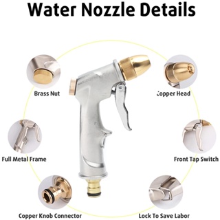 High Pressure Hose Nozzle Metal Handheld Water Sprayer for Garden Watering Car Washing