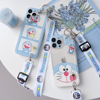 เคสโทรศัพท์มือถือ ลายการ์ตูนโดเรม่อนน่ารัก พร้อมสายคล้องยาว และสายคล้องมือ สําหรับ OPPO Reno4 Pro 4G Reno6 4G Reno6 Z Reno3 Reno3 Pro 4G Reno4 4G Reno7 4G OPPO A91 F15 F21 Pro 4G
