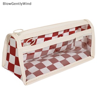 Blowgentlywind กระเป๋าดินสอ ลายตารางหมากรุก กันน้ํา สีโปร่งใส สําหรับนักเรียน โรงเรียน BGW