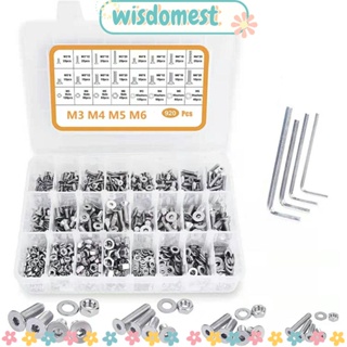 Wisdomest สกรูหัวแบน หกเหลี่ยม M3 M4 M5 M6 16 ขนาด พร้อมประแจอัลเลน 4 ชิ้น สเตนเลส 304 8 12 16 20 มม. 920 ชิ้น|สกรู Pecision|อุตสาหกรรม