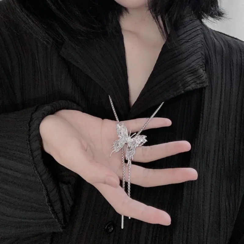 สร้อยคอโซ่ยาว จี้ผีเสื้อ ประดับเพทาย ปรับขนาดได้ เครื่องประดับแฟชั่น สําหรับผู้หญิง Y2K - รูปที่ 3