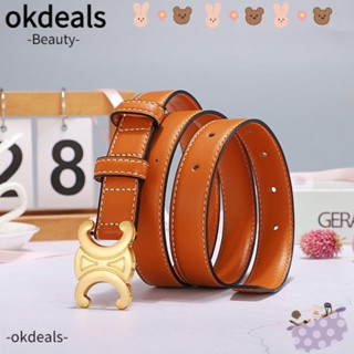 OKDEALS เข็มขัดหนัง PU หัวเข็มขัดวงกลมคู่ หัวเข็มขัดอัลลอยด์ สําหรับผู้หญิง