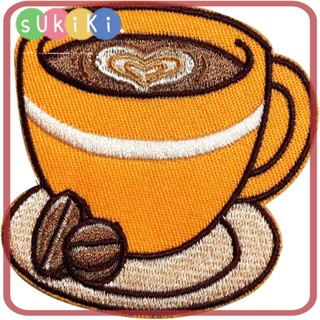 Sukiki แผ่นสติกเกอร์ผ้าโพลีเอสเตอร์ ปักลาย สําหรับตกแต่งเสื้อผ้า แก้วกาแฟ