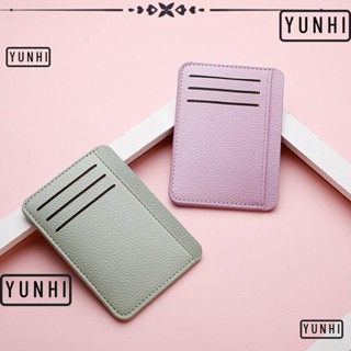 Yunhi กระเป๋าใส่บัตรเครดิต หนัง PU แบบบางพิเศษ น้ําหนักเบา 6 ช่อง สีพื้น แฟชั่นสําหรับผู้ชาย