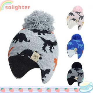 Solighter หมวกถัก ผ้าพันคอ ผ้าขนแกะ ปอมปอม พร้อมผ้าพันคอ สําหรับเด็กเล่นสกี