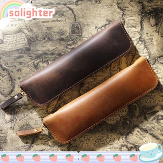 Solighter กระเป๋าดินสอหนัง แบบพกพา สไตล์เรโทร สําหรับใส่เครื่องเขียน