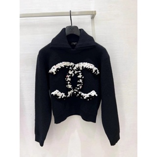 Chanel 22N coco neige Ski Series เสื้อกันหนาว ผ้าถัก ลายดอกไม้ ประดับลูกปัด ไซซ์ 36-40