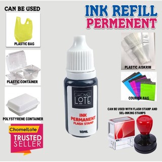 Chomellote Refill Ink Permenent For Plastic, ink kekal kalis air untk plastik 10ml, 20ml