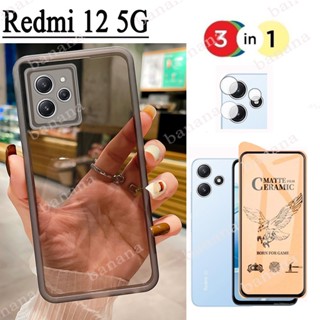 3in1 เคสโทรศัพท์มือถือ ซิลิโคนนิ่ม TPU ใส ผิวด้าน บางมาก กันกระแทก สําหรับ Redmi 12 Remi12 4G 5G 2023