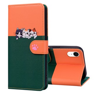 เคสโทรศัพท์มือถือหนัง PU แบบฝาพับแม่เหล็ก ลายสัตว์น่ารัก พร้อมช่องใส่บัตร และขาตั้ง สําหรับ iPhone XR X XS Max XR