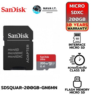 COINSคืน15%⚡FB9JMZV6⚡ SANDISK SDSQUAR_200G_GN6MN ULTRA MICROSD CARD CLASS10 A1 200GB อ่าน100MB/S SDXC รับประกัน 10ปี