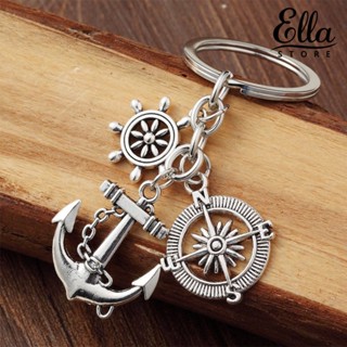 Ellastore123 เข็มทิศสมอหางเสือ จี้พวงกุญแจ พวงกุญแจ ของขวัญเพื่อนครอบครัว