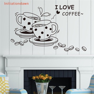 [Initiationdawn] สติกเกอร์ ลาย I Love Coffee น่ารัก ลอกออกได้ สําหรับติดตกแต่งผนังห้องครัว