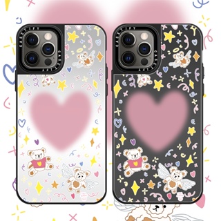 Casetify X Love Angel Bear PC สีเงิน กระจกสีดํา เคส iPhone แบบแข็ง สําหรับ iPhone 15 14 13 12 11 Pro MAX IX XS MAX XR 6 6s 7 8 Plus เคสกันกระแทก