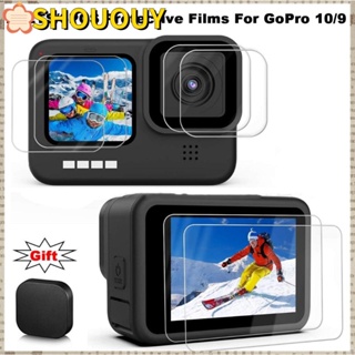 Shououy ฟิล์มกันรอยหน้าจอกล้อง HD กันรอยขีดข่วน สีดํา สําหรับ Hero 10 9 2 ชุด 6 ชิ้น