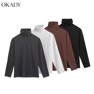 OKADY ใหม่ เสื้อยืดแขนยาว คอสูง เข้ารูป สีพื้น แฟชั่นยอดนิยม สําหรับผู้ชาย