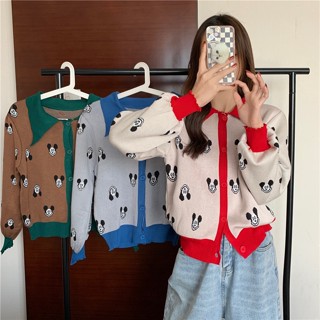 เสื้อคาร์ดิแกนกันหนาว ผ้าถัก คอปก ลายมิกกี้เมาส์ เข้ากับทุกการแต่งกาย แฟชั่นฤดูใบไม้ร่วง สไตล์เกาหลี สําหรับผู้หญิง