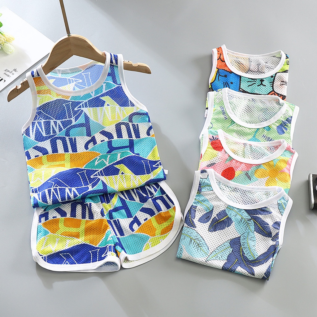 [ZY] 70-140 พร้อมส่ง ชุดเสื้อกั๊กแขนกุดลําลอง ผ้าตาข่ายกลวง สไตล์เกาหลี สําหรับเด็ก