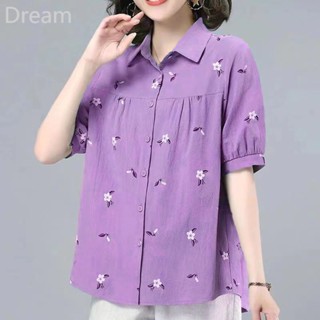 Cotton new large size loose Western style age-reducing short-sleeved shirt womens summer Moms top