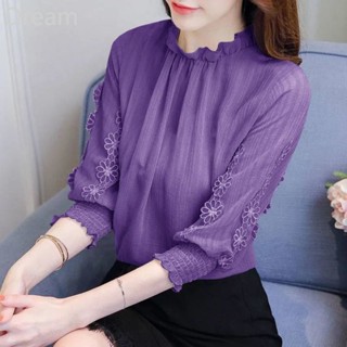 Elegant Super fairy sweet lace top cropped sleeve chiffon shirt Womens Western style bottoming shirt