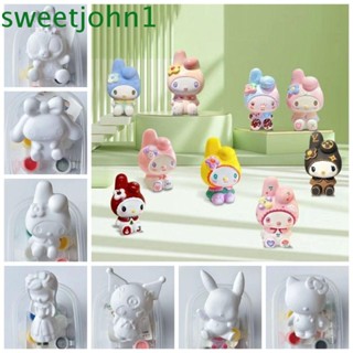 Sweetjohn ตุ๊กตาย้อมสีไวนิล รูปการ์ตูนคิตตี้ สีขาว แฮนด์เมด DIY ของเล่นเสริมการเรียนรู้เด็ก