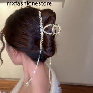 Mxfashione กิ๊บติดผม รูปกรงเล็บปลาฉลาม ประดับมุก พลอยเทียม แวววาว แฟชั่น