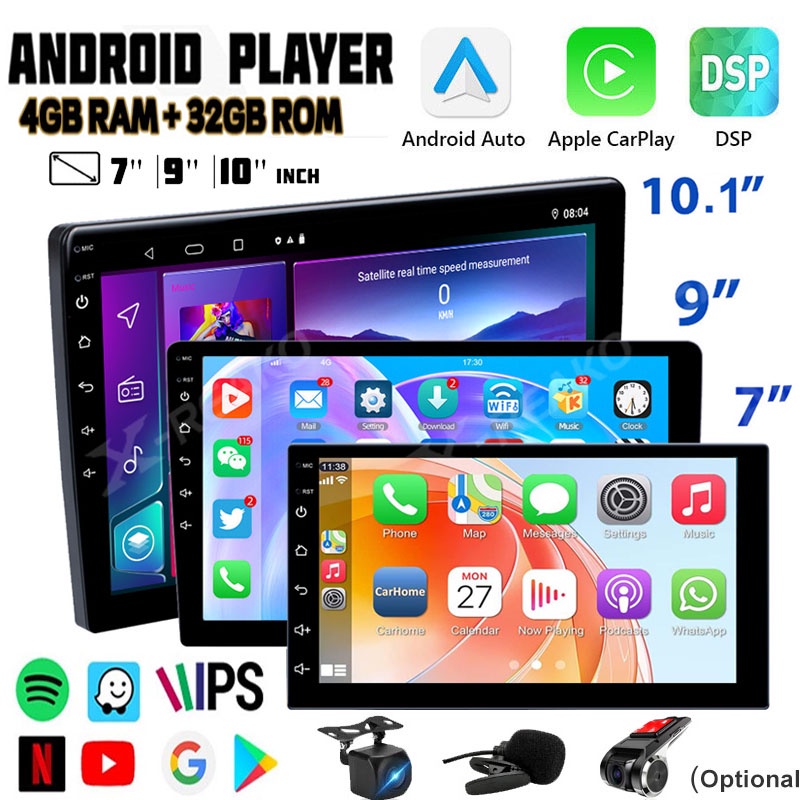 จอรถยนต์แอนดรอย 4G+32G 7 นิ้ว 9 นิ้ว 10 นิ้ว หน้าจอสัมผัส Double Din รองรับหน้าจอสัมผัส WIFI GPS Bluetooth หน้าจอ Android