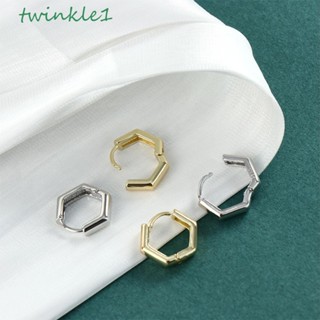 Twinkle1 ต่างหูห่วงหกเหลี่ยม สีทอง เรขาคณิต หลายเหลี่ยม สีเงิน แฟชั่นสําหรับผู้หญิง