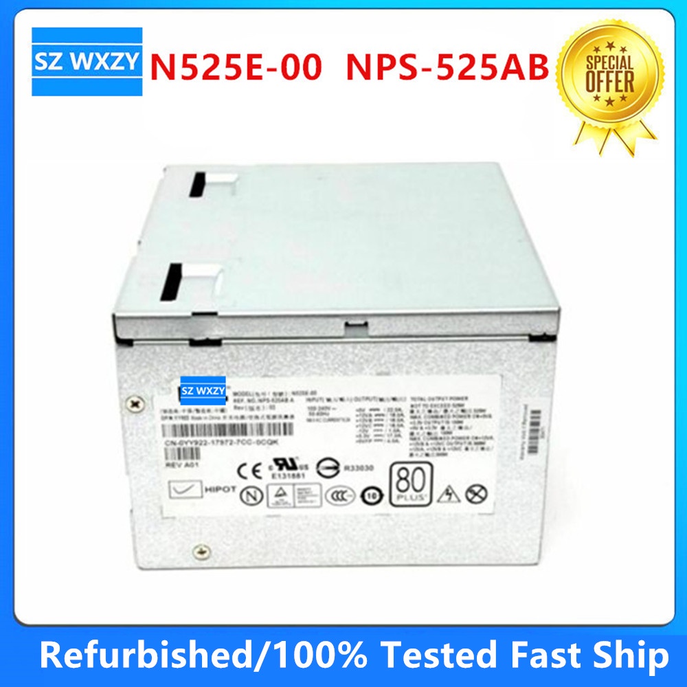 พาวเวอร์ซัพพลายเซิร์ฟเวอร์ ทดสอบแล้ว 100% สําหรับ DELL T3400 T410 525W 0YY922 YY922 N525E-00 NPS-525