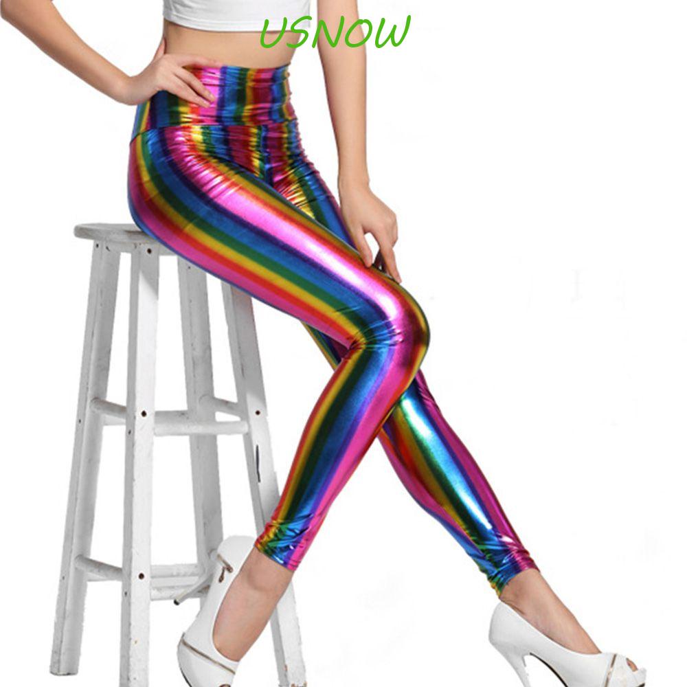 Usnow Rainbow Pants Disco กางเกงผู้หญิงลายเครื่องแต่งกายสุภาพสตรีกางเกงขายาว