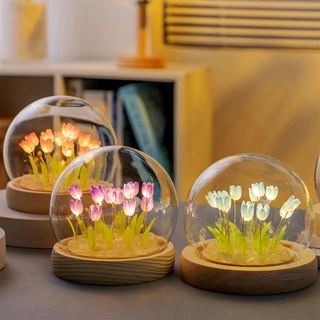 Panasi โคมไฟ Led รูปดอกทิวลิปจําลอง DIY โคมไฟตั้งโต๊ะ