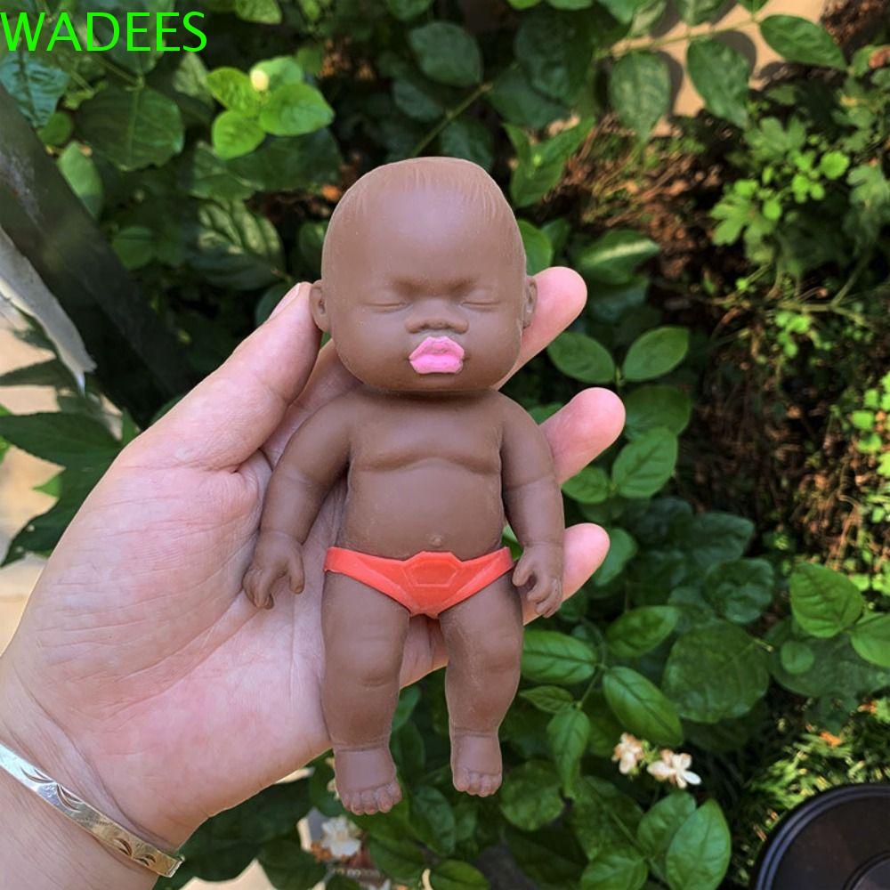 Wadees ตุ๊กตาบีบ ซิลิโคนนุ่ม ทรัมเป็ต ปาล์มดํา เด็กแรกเกิด ผิวดํา เด็กทารก เด็กทารก เด็กทารกแรกเกิด ตุ๊กตาเด็กผู้หญิง ของเล่น