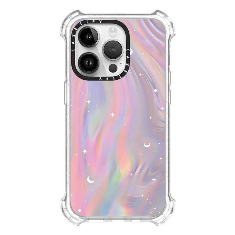 Casetifg เคสโทรศัพท์มือถือ ซิลิโคน TPU ใส กันกระแทก ลายดาวออโรร่า หลากสี พร้อมกล่อง สําหรับ iPhone 15 14 11 12 13 Pro Max